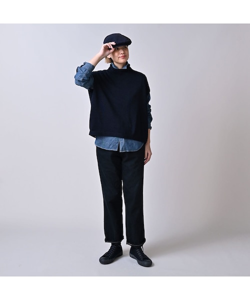 45R（フォーティファイブアール）の「ローゲージ超ガーゼのMベスト（インディゴ）（トップス・レディース・73-影色納戸・00-フリー）」の3枚目の写真