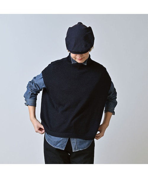 45R（フォーティファイブアール）の「ローゲージ超ガーゼのMベスト（インディゴ）（トップス・レディース・73-影色納戸・00-フリー）」の4枚目の写真