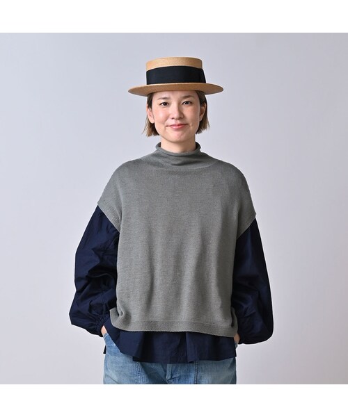 45R（フォーティファイブアール）の「ローゲージ超ガーゼのMベスト（トップス・レディース・05-ホワイトトップ/23-グレートップ/65-グレーカーキトップ/75-ダークネイビー・00-フリー）」の7枚目の写真