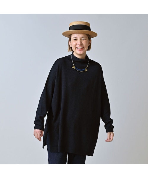 45R（フォーティファイブアール）の「ローゲージ超ガーゼのチュニック（インディゴ）（トップス・レディース・73-影色納戸・00-フリー）」の4枚目の写真