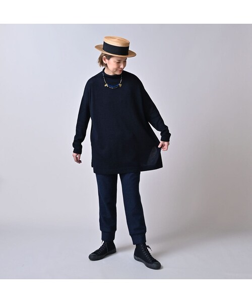 45R（フォーティファイブアール）の「ローゲージ超ガーゼのチュニック（インディゴ）（トップス・レディース・73-影色納戸・00-フリー）」の3枚目の写真