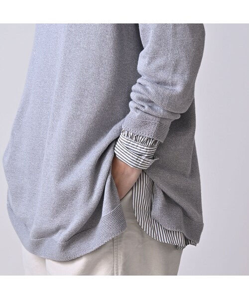 45R（フォーティファイブアール）の「ローゲージ超ガーゼのチュニック（トップス・レディース・05-ホワイトトップ/23-グレートップ/65-グレーカーキトップ/75-ダークネイビー・00-フリー）」の10枚目の写真