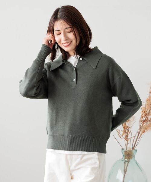 FOUND GOOD（ファウンドグッド）の「ビッグポロ襟ニットプルオーバー/31035184（トップス・ブラック(09)/グレー(15)/ブラウン(53)/グリーン(78)・S/M/L）」の19枚目の写真