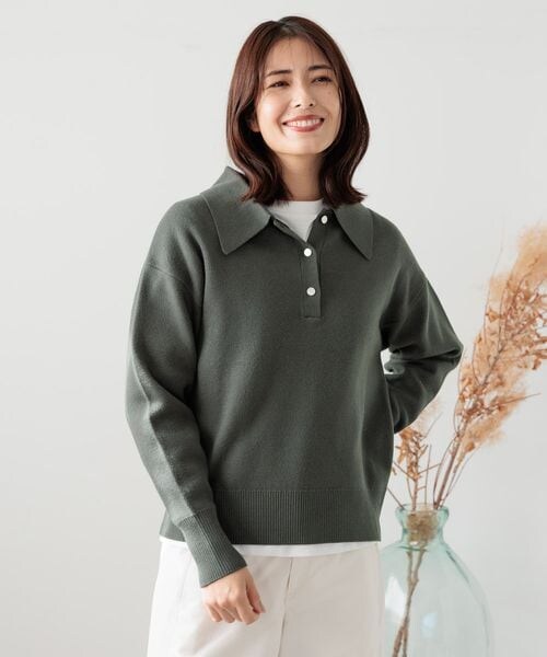 FOUND GOOD（ファウンドグッド）の「ビッグポロ襟ニットプルオーバー/31035184（トップス・ブラック(09)/グレー(15)/ブラウン(53)/グリーン(78)・S/M/L）」の2枚目の写真