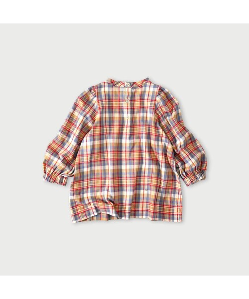 45R(フォーティファイブアール)の「インド二重織のぽよんパフブラウス(その他・レディース・43-ピンク/53-赤タータンチェック/72-サックス×ホワイト・00-フリー)」の4枚目の写真