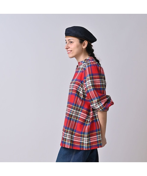 45R(フォーティファイブアール)の「インド二重織のぽよんパフブラウス(その他・レディース・43-ピンク/53-赤タータンチェック/72-サックス×ホワイト・00-フリー)」の7枚目の写真