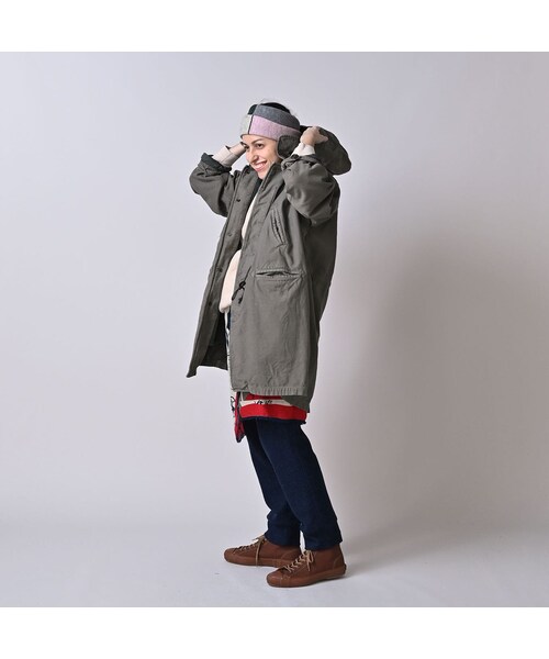 45R（フォーティファイブアール）の「バックサテン×ナイロン裏毛の908カナディアンモッズコート（ジャケット/アウター・レディース・62-グレーカーキ(ロゴなし)/63-グレーカーキ・01-XS/02-S/03-M/04-L）」の5枚目の写真
