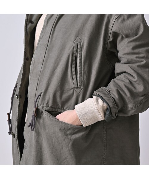 45R（フォーティファイブアール）の「バックサテン×ナイロン裏毛の908カナディアンモッズコート（ジャケット/アウター・レディース・62-グレーカーキ(ロゴなし)/63-グレーカーキ・01-XS/02-S/03-M/04-L）」の13枚目の写真