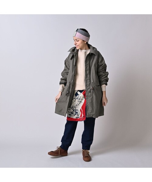 45R（フォーティファイブアール）の「バックサテン×ナイロン裏毛の908カナディアンモッズコート（ジャケット/アウター・レディース・62-グレーカーキ(ロゴなし)/63-グレーカーキ・01-XS/02-S/03-M/04-L）」の4枚目の写真