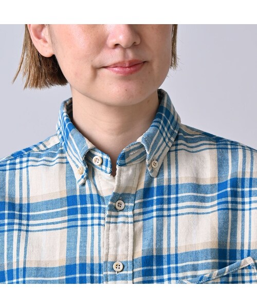 45R（フォーティファイブアール）の「インド二重織の908オーシャンボタンダウンシャツ（その他・レディース・43-ピンク/53-赤タータンチェック/72-サックス×ホワイト・01-XS/02-S/03-M/04-L/05-XL）」の13枚目の写真