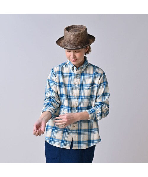 45R（フォーティファイブアール）の「インド二重織の908オーシャンボタンダウンシャツ（その他・レディース・43-ピンク/53-赤タータンチェック/72-サックス×ホワイト・01-XS/02-S/03-M/04-L/05-XL）」の7枚目の写真