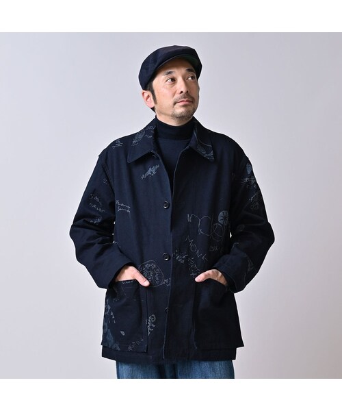 45R（フォーティファイブアール）の「ダック落書きプリントの908カバーオール（インディゴ）（ジャケット/アウター・レディース・73-インディゴ・01-XS/02-S/03-M/04-L）」の8枚目の写真