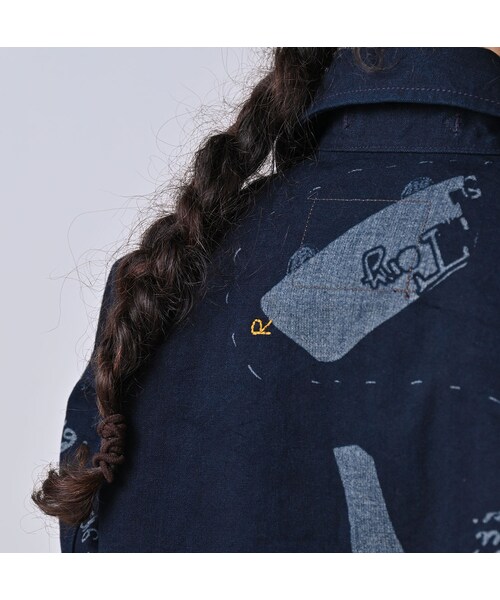 45R（フォーティファイブアール）の「ダック落書きプリントの908カバーオール（インディゴ）（ジャケット/アウター・レディース・73-インディゴ・01-XS/02-S/03-M/04-L）」の16枚目の写真
