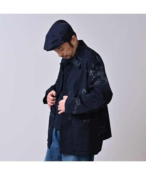 45R（フォーティファイブアール）の「ダック落書きプリントの908カバーオール（インディゴ）（ジャケット/アウター・レディース・73-インディゴ・01-XS/02-S/03-M/04-L）」の9枚目の写真