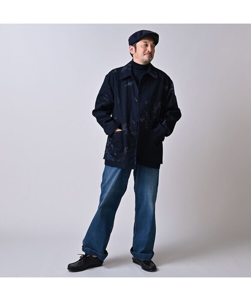 45R（フォーティファイブアール）の「ダック落書きプリントの908カバーオール（インディゴ）（ジャケット/アウター・レディース・73-インディゴ・01-XS/02-S/03-M/04-L）」の4枚目の写真