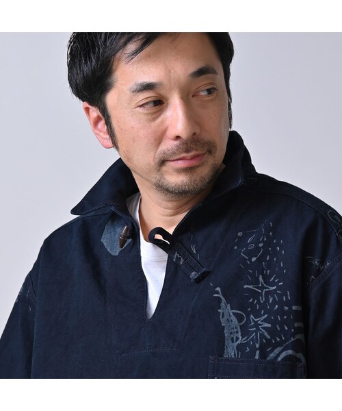 45R(フォーティファイブアール)の「ダック落書きプリントの908ダッファーシャツ(インディゴ)(その他・レディース・73-インディゴ・02-S/04-L)」の11枚目の写真