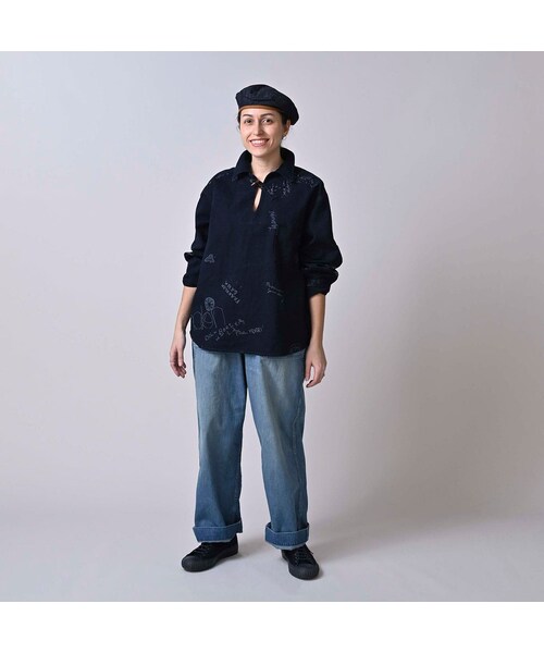 45R(フォーティファイブアール)の「ダック落書きプリントの908ダッファーシャツ(インディゴ)(その他・レディース・73-インディゴ・02-S/04-L)」の3枚目の写真