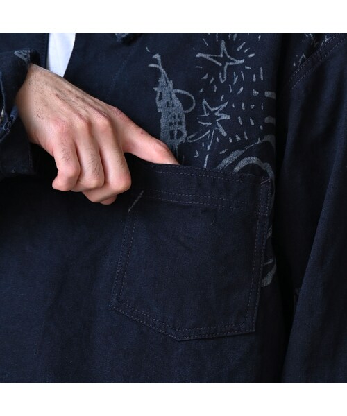 45R(フォーティファイブアール)の「ダック落書きプリントの908ダッファーシャツ(インディゴ)(その他・レディース・73-インディゴ・02-S/04-L)」の12枚目の写真