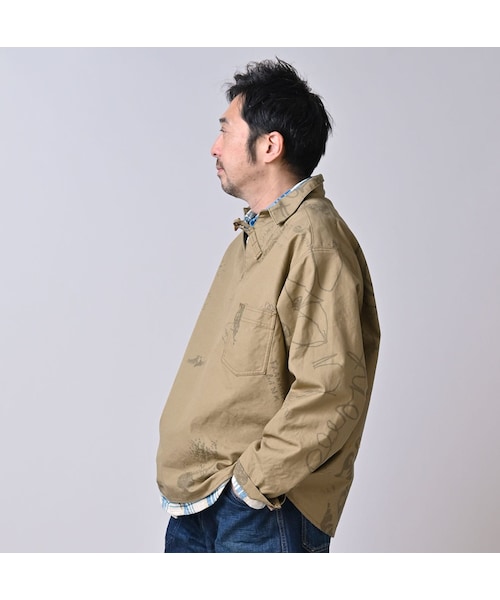 45R(フォーティファイブアール)の「ダック落書きプリントの908ダッファーシャツ(その他・レディース・12-ベージュ・02-S/04-L)」の10枚目の写真