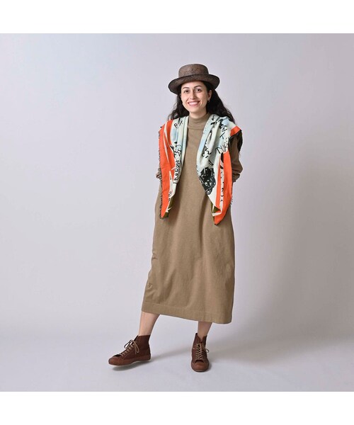 45R（フォーティファイブアール）の「天竺のヨックネックドレス（ワンピース/ドレス・レディース・12-ベージュ/35-オレンジ/62-カーキ・00-フリー）」の5枚目の写真