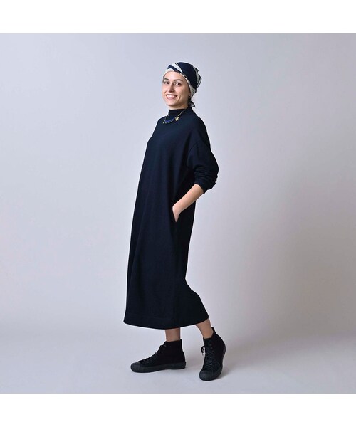 45R（フォーティファイブアール）の「天竺のヨックネックドレス（インディゴ）（ワンピース/ドレス・レディース・73-インディゴ・00-フリー）」の4枚目の写真