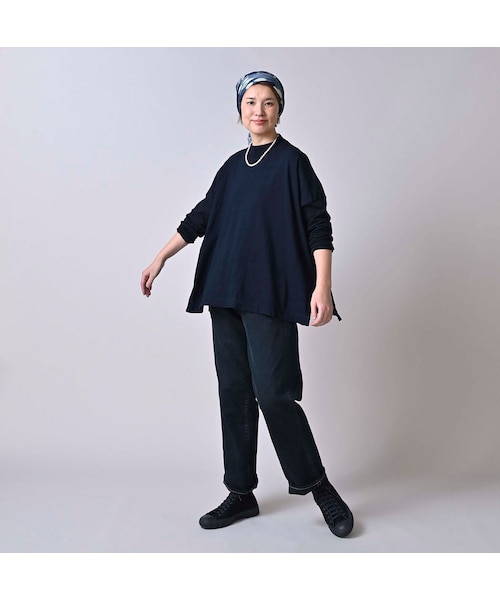 45R（フォーティファイブアール）の「天竺のヨックネックビッグスリットTシャツ（インディゴ）（トップス・レディース・73-インディゴ・00-フリー）」の3枚目の写真