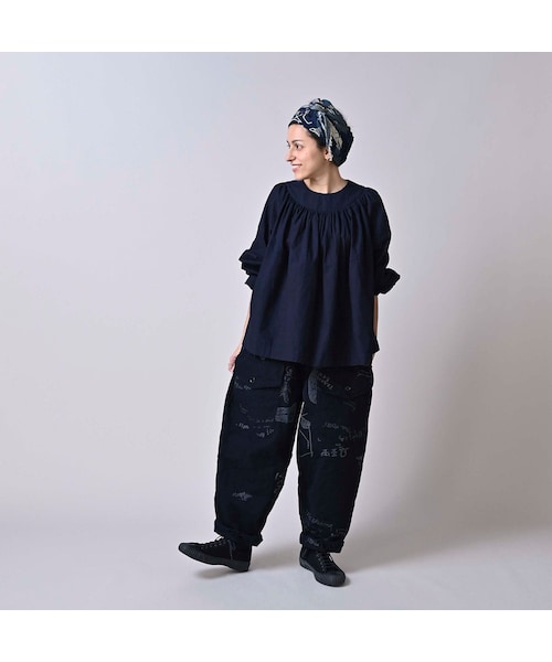 45R（フォーティファイブアール）の「ダック落書きプリントの908テントパンツ（インディゴ）（パンツ・レディース・73-インディゴ・02-S/04-L）」の3枚目の写真