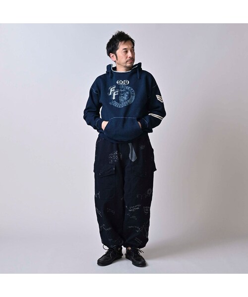 45R（フォーティファイブアール）の「ダック落書きプリントの908テントパンツ（インディゴ）（パンツ・レディース・73-インディゴ・02-S/04-L）」の4枚目の写真