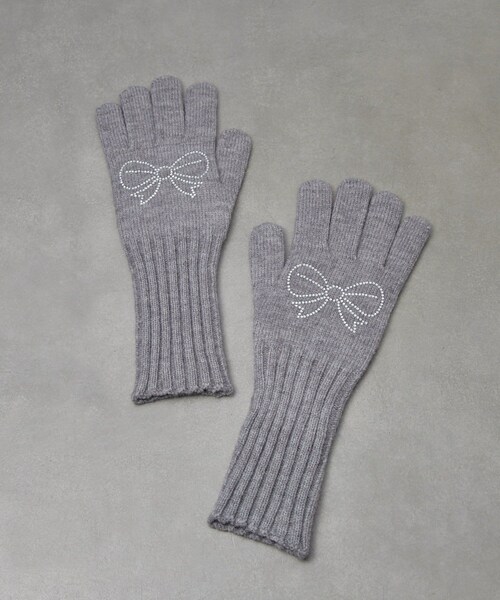 Lattice（Lattice）の「リボンストーン手袋（手袋・レディース・アイボリー/グレー/ピンク・FREE）」の2枚目の写真