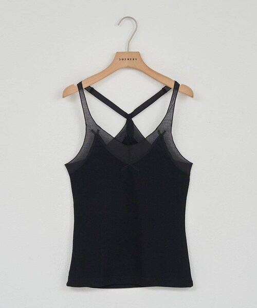 SHENERY（シーナリー）の「【26SS予約】シアードッキングキャミソール（タンクトップ・レディース・オフホワイト/ブラック・F）」の2枚目の写真