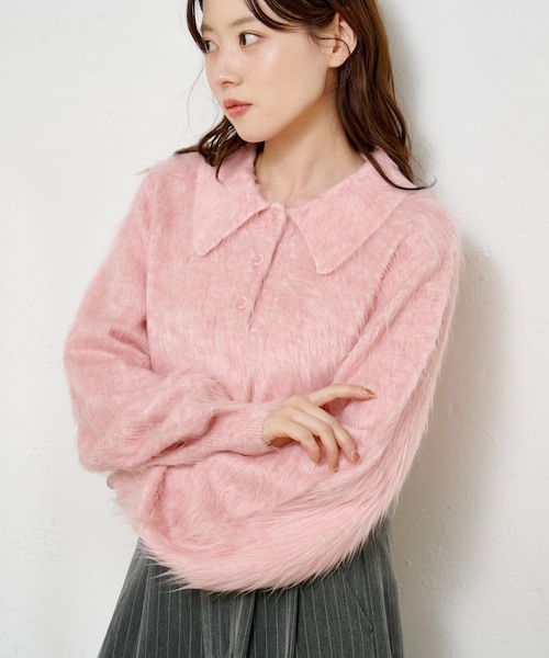 JACQUEMUS シャギーピンク ポロセーター JACQUEMUS シャギーピンク ポロセーター ニット セーター シャロ―V