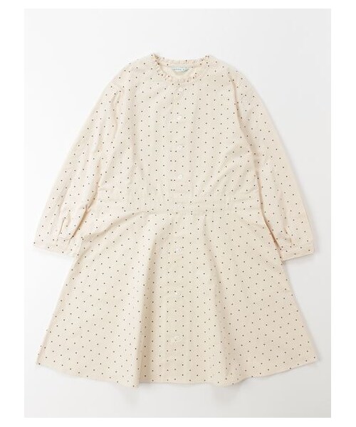 ツイルドットプリント長袖ワンピース