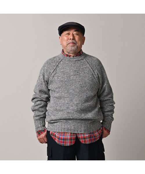 45R(フォーティファイブアール)の「カシミヤリネンのラグランスウェット(MEN)(トップス・メンズ・12-ベージュツイードトップ/23-グレーツイードトップ/62-カーキツイードトップ/75-ネイビーツイードトップ・02-S/04-L)」の8枚目の写真