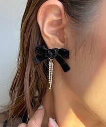 【オケージョン】ベロアリボンイヤリング