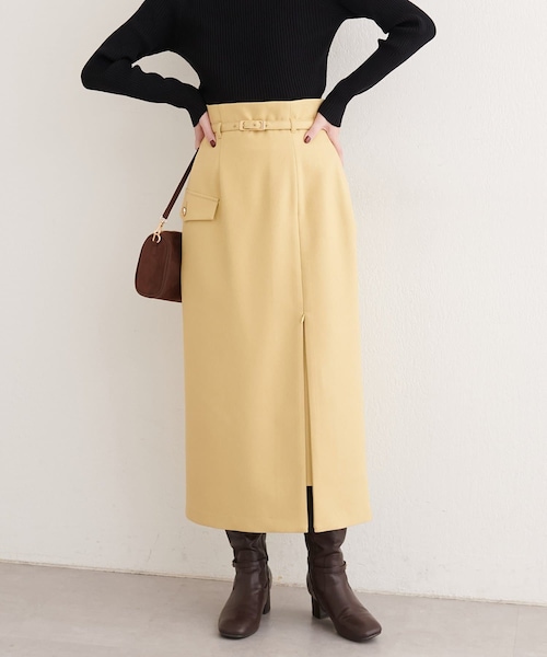 natural couture（ナチュラルクチュール）の「ベルト付きナロースカート（スカート・レディース・ブラック/アイボリー/ミント/イエロー・FREE）」の4枚目の写真