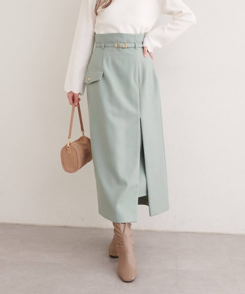 natural couture（ナチュラルクチュール）の「ベルト付きナロースカート（スカート・レディース・ブラック/アイボリー/ミント/イエロー・FREE）」の3枚目の写真