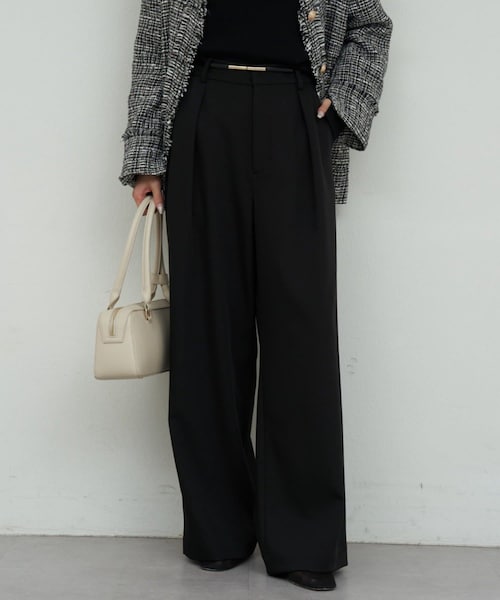 GALLARDAGALANTE（ガリャルダガランテ）の「タックワイドパンツ２（スラックス・レディース・トープ/オフホワイト/ブラック・0/1）」の3枚目の写真