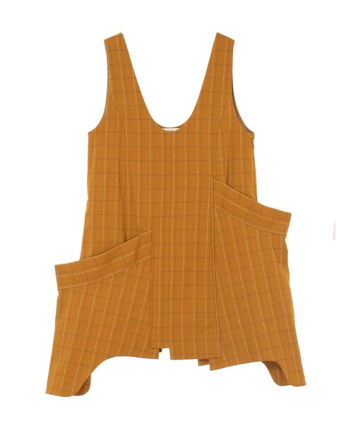 UN3D.(アンスリード)の「LINE CHECK INSERT DESIGN VEST(ベスト・レディース・グレー/キャメル・F)」の2枚目の写真