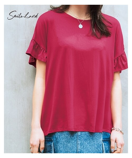 nissen（ニッセン）の「＜大きいサイズ＞ とろみ素材ゆるシルエット袖フリルカットソープルオーバー（接触冷感・ＵＶカット）（Tシャツ/カットソー・レディース・ダークベージュ/ラズベリー/ロイヤルブルー/黒・L/LL/3L/4L/5L/6L/8L/10L）」の3枚目の写真