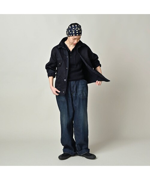 45R（フォーティファイブアール）の「双糸チノの908カバーオール（インディゴ）（ジャケット/アウター・レディース・73-45×藍納戸・01-XS/02-S/03-M/04-L/05-XL）」の3枚目の写真