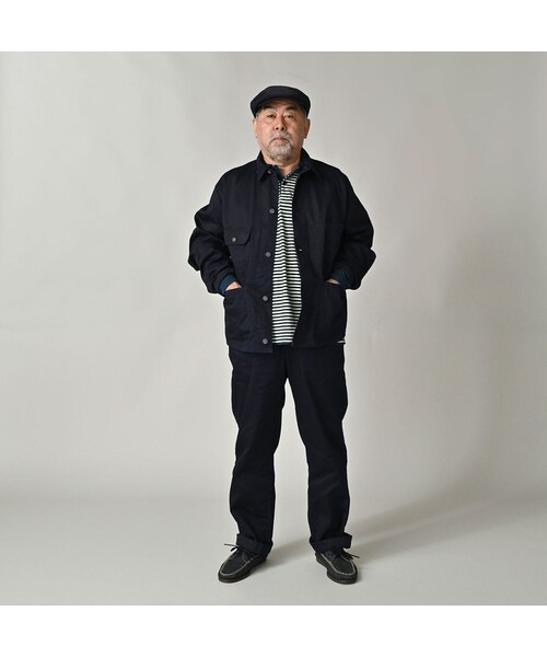 45R（フォーティファイブアール）の「双糸チノの908カバーオール（インディゴ）（ジャケット/アウター・レディース・73-45×藍納戸・01-XS/02-S/03-M/04-L/05-XL）」の4枚目の写真