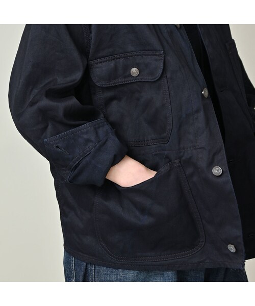 45R（フォーティファイブアール）の「双糸チノの908カバーオール（インディゴ）（ジャケット/アウター・レディース・73-45×藍納戸・01-XS/02-S/03-M/04-L/05-XL）」の13枚目の写真