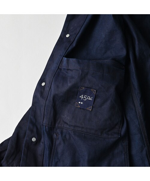 45R（フォーティファイブアール）の「双糸チノの908カバーオール（インディゴ）（ジャケット/アウター・レディース・73-45×藍納戸・01-XS/02-S/03-M/04-L/05-XL）」の20枚目の写真