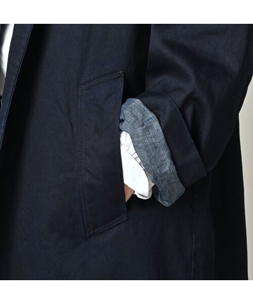 45R（フォーティファイブアール）の「双糸チノの908ステンカラーコート（インディゴ）（ジャケット/アウター・レディース・73-45×藍納戸・02-S/04-L）」の10枚目の写真