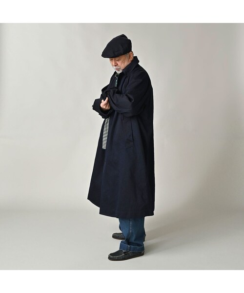 45R（フォーティファイブアール）の「双糸チノの908ステンカラーコート（インディゴ）（ジャケット/アウター・レディース・73-45×藍納戸・02-S/04-L）」の7枚目の写真