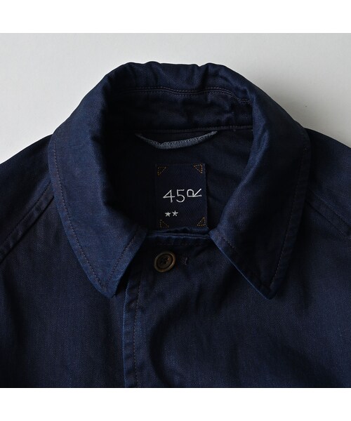 45R（フォーティファイブアール）の「双糸チノの908ステンカラーコート（インディゴ）（ジャケット/アウター・レディース・73-45×藍納戸・02-S/04-L）」の13枚目の写真