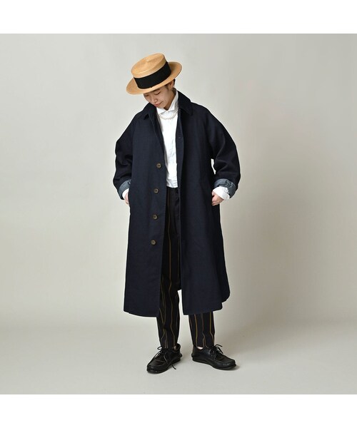 45R（フォーティファイブアール）の「双糸チノの908ステンカラーコート（インディゴ）（ジャケット/アウター・レディース・73-45×藍納戸・02-S/04-L）」の3枚目の写真