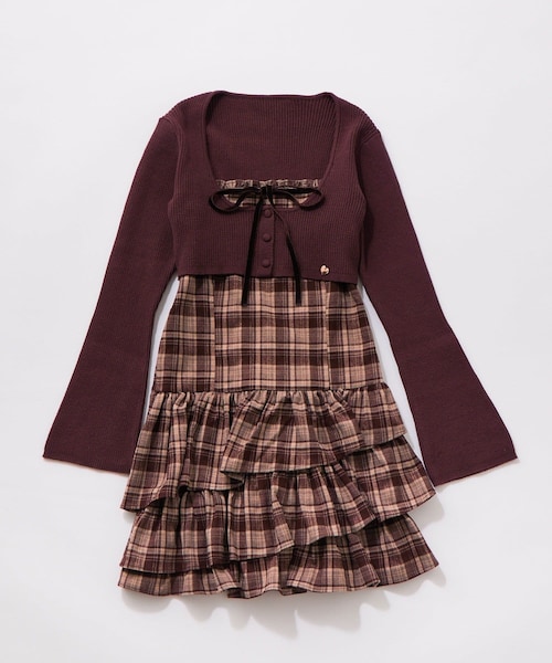 OLIVE des OLIVE（オリーブデオリーブ）の「【Valentine Collection】フリルティアードワンピースとカーデのセット（ワンピース・レディース・ボルドー/チャコールグレー/ブラック系その他/ブラウン・FREE）」の4枚目の写真