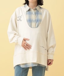 マタニティ／Uネックロゴ刺繍スウェット