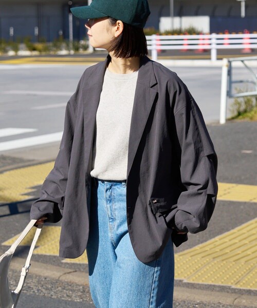 CIAOPANIC TYPY(チャオパニックティピー)の「【molmol】ドライバーズワイドジャケット/ミノテックリップ(テーラードジャケット・レディース・オリーブ/チャコールグレー・M/L)」の2枚目の写真